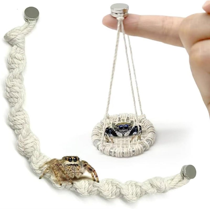 Julang 2 Pack Jumping Spider Rope Bridge Swings, Natural Cotton Rope Handmade Magnetic Mounting Jumping Spider Accessories for Medium Jumping Spider Enclosure - Image 1